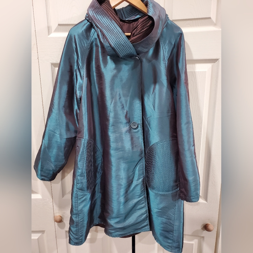 Ubu Teal Swing Coat with Stand Collar